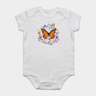 Pollinator Butterflies & Flowers Cottage core Aesthetic Baby Bodysuit
